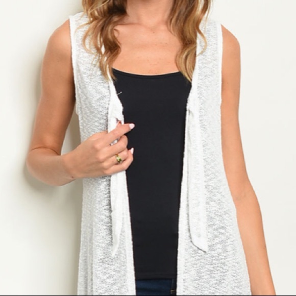 Ivory light slub knit long duster vest - Picture 3 of 8